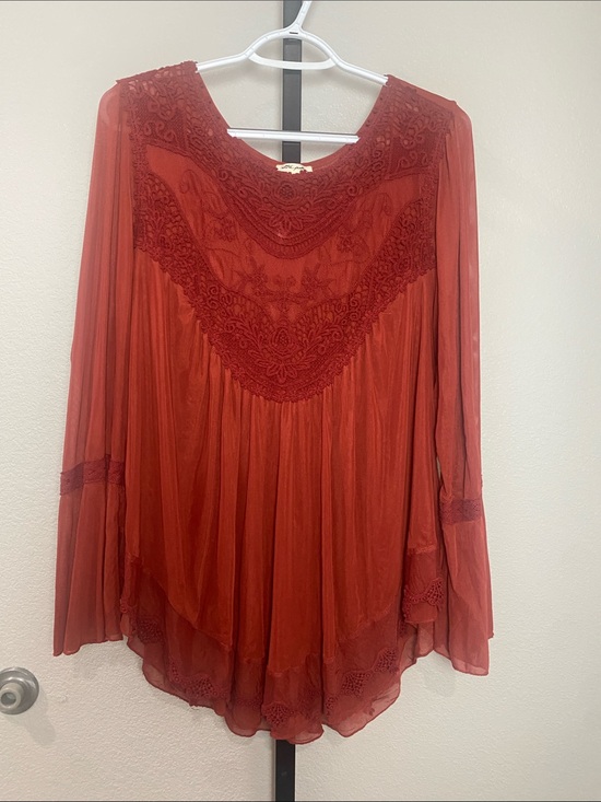 Ultra Pink Tops - Ultra Pink Rust Red Lace Yoke Tunic Top xl